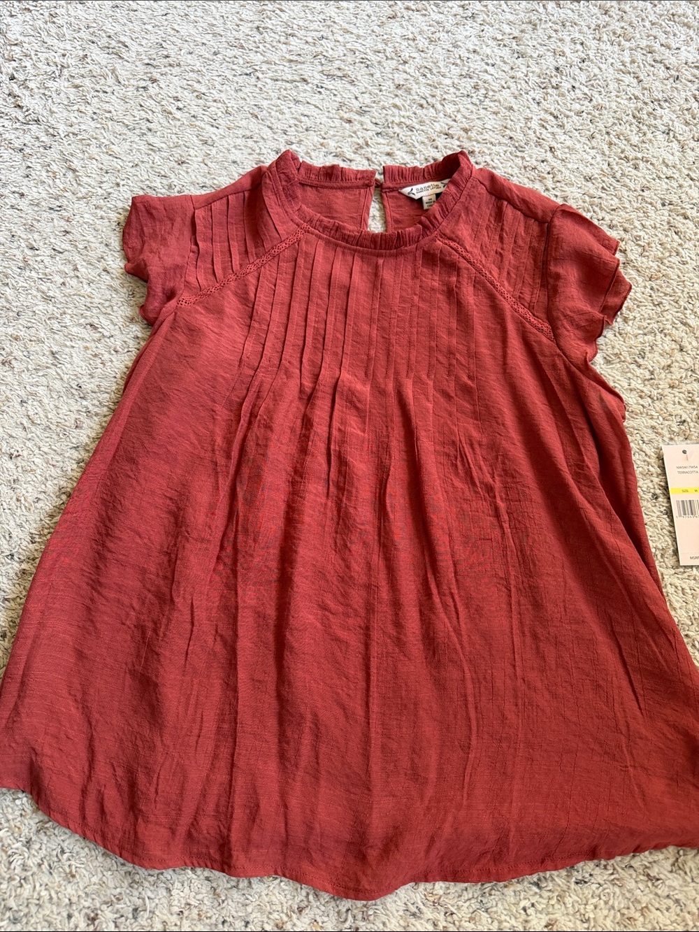 Terracotta Red Cap Sleeve Pleated Top